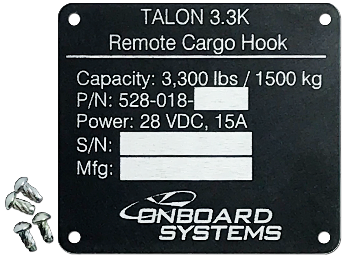 Serial Plate Conversion Kit for TALON 3K Remote Cargo Hooks (P/N 200-444-00)