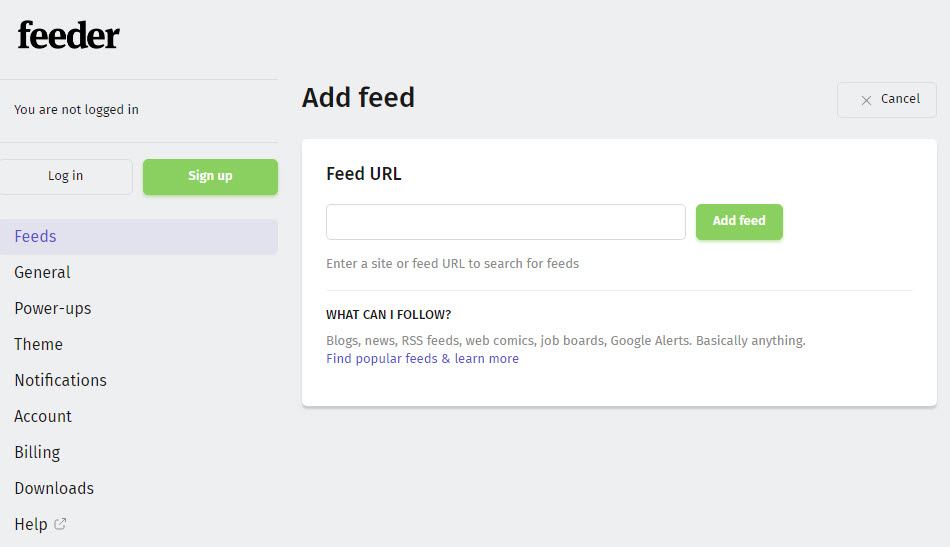 Adding a feed to an RSS reader